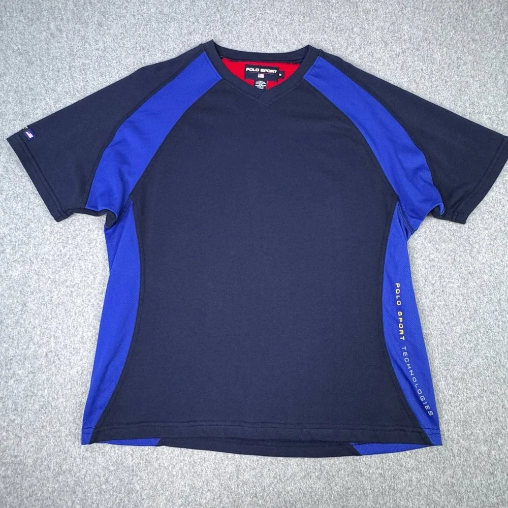 VTG POLO SPORT Ralph Lauren‎ Technologies Spell Out Performance Shirt Navy Sz M